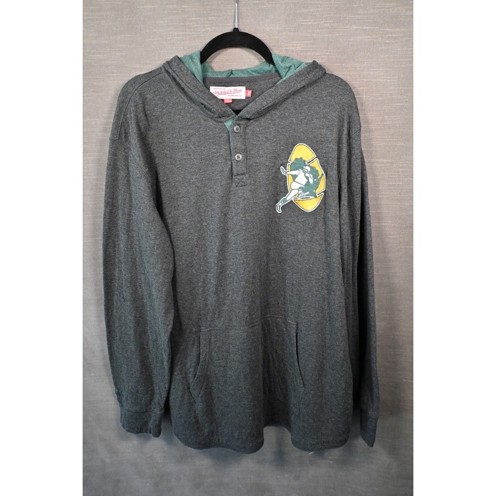 Mitchell & Ness‎ Green Bay Packers Hoodie Mens 2XL Gray Henley Long Sleeve Shirt